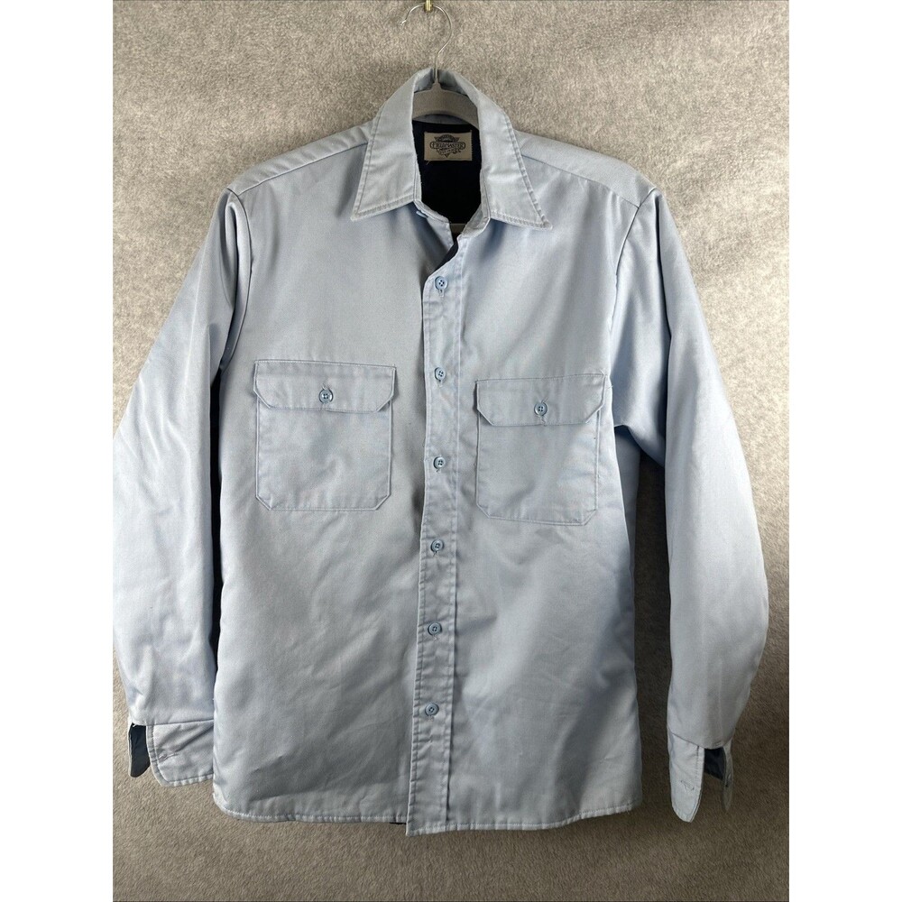 Vintage 70s Sears Fieldmaster Shirt Jacket Men L Navy Quilted Lined USA Made